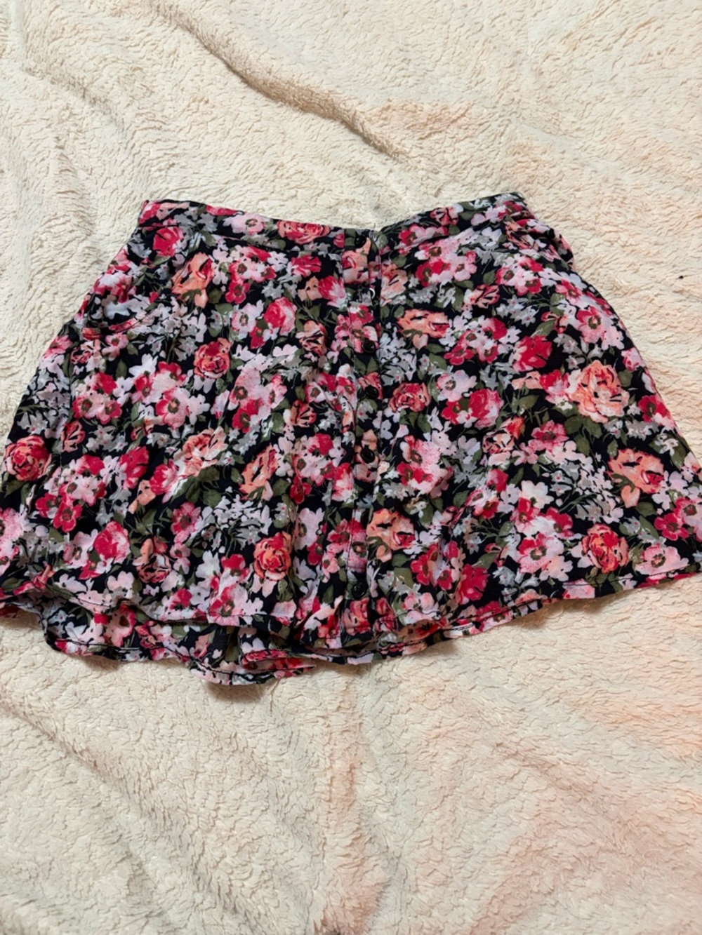 Hollister Black Floral Circle Skirt with Pink & Red Roses